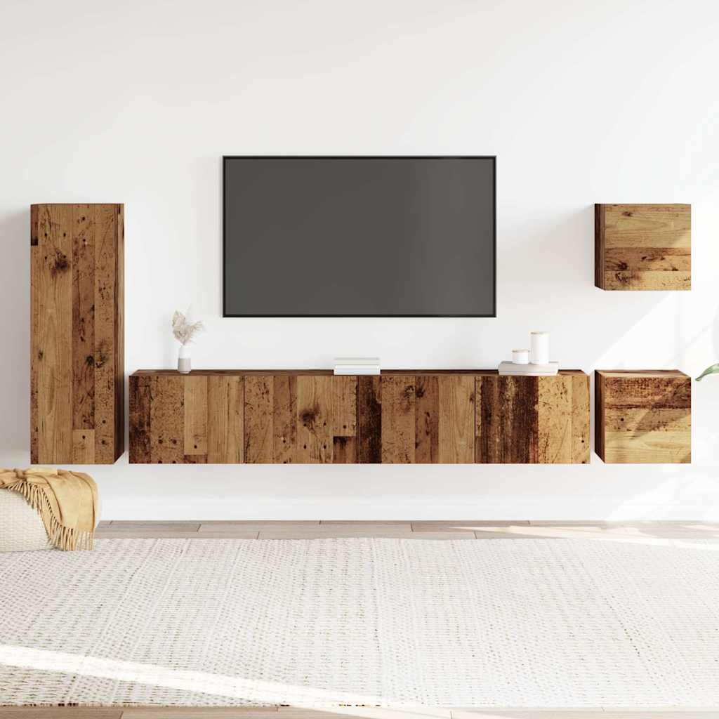 Set Mobile TV 5 pz Montato a Parete Legno Antico in Truciolato - homemem39