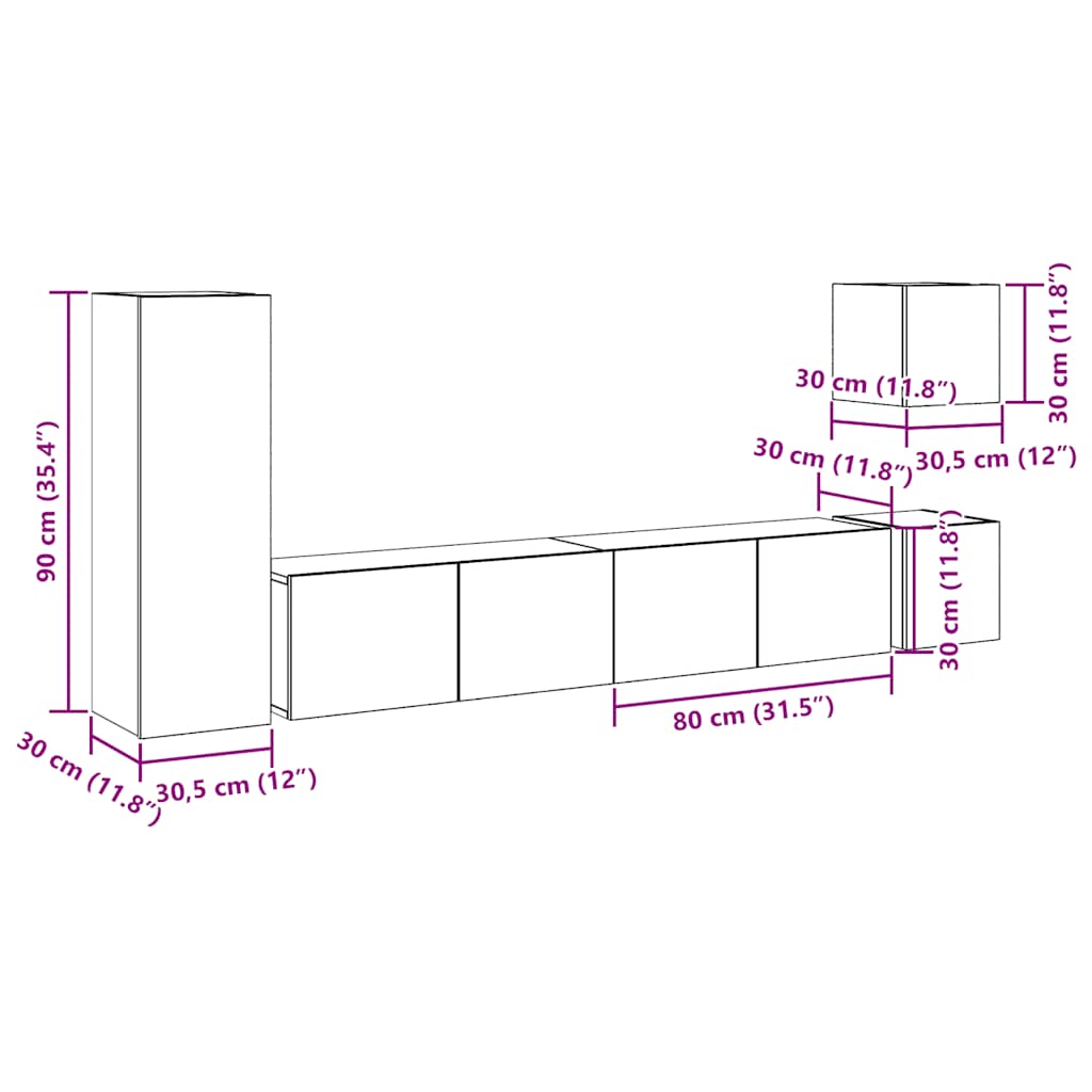 Set Mobile TV 5 pz Montato a Parete Legno Antico in Truciolato - homemem39