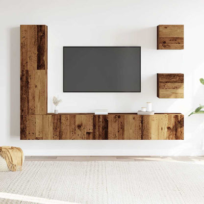 Set Mobile TV 5 pz Montato a Parete Legno Antico in Truciolato - homemem39