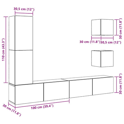 Set Mobile TV 5 pz Montato a Parete Legno Antico in Truciolato