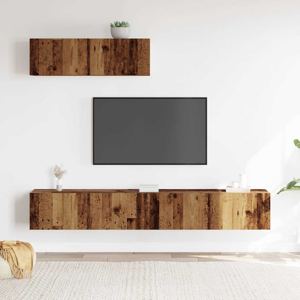 Set Mobile TV 3 pz Montato a Parete Legno Antico in Truciolato - homemem39