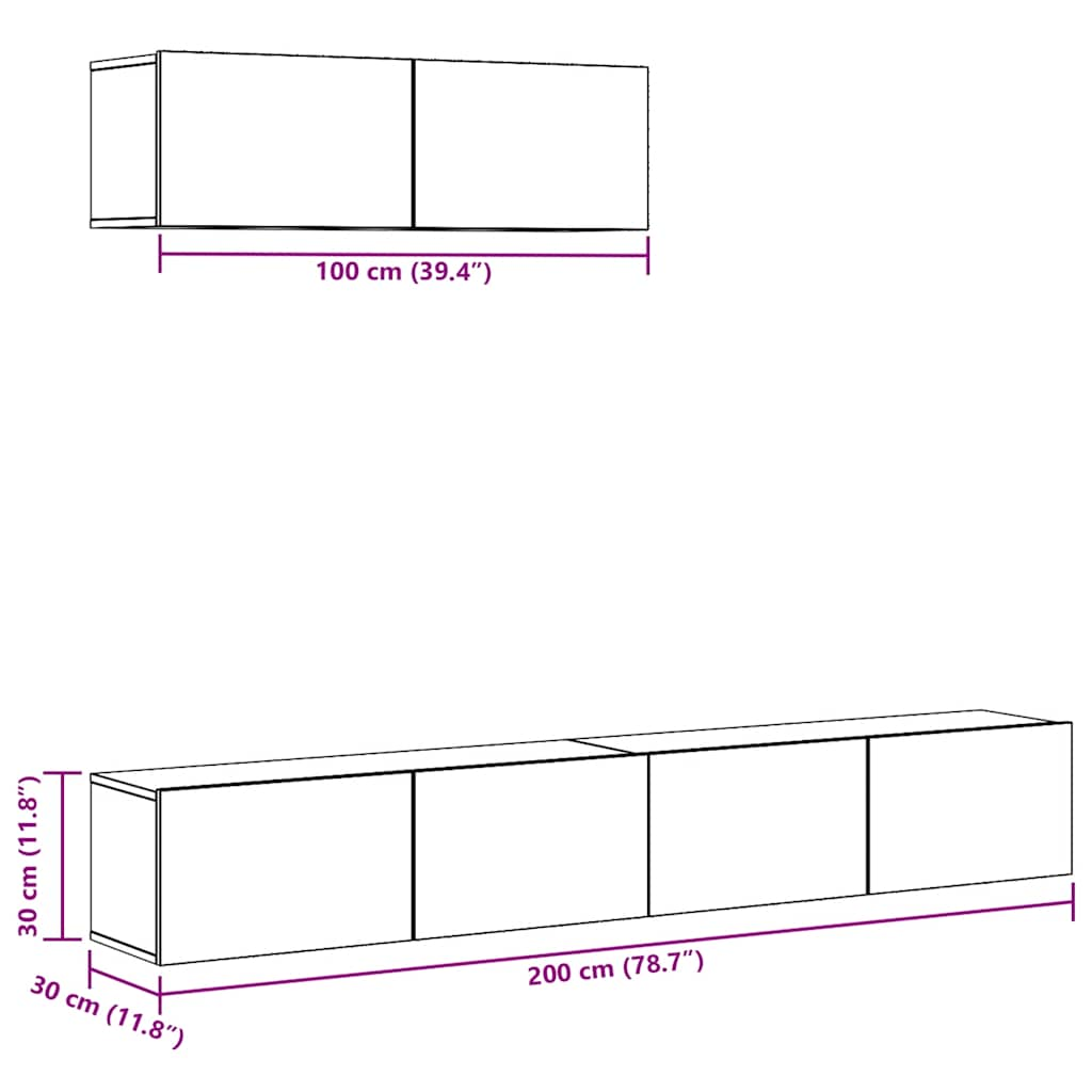 Set Mobile TV 3 pz Montato a Parete Legno Antico in Truciolato