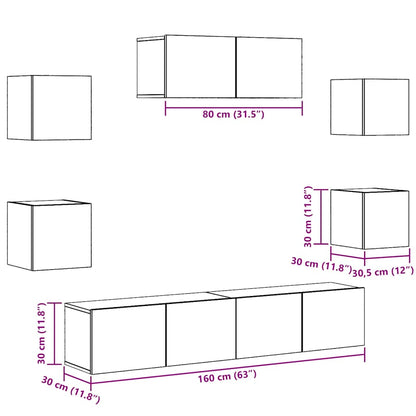 Set Mobile TV 5 pz Montato a Parete Legno Antico