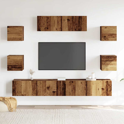 Set Mobile TV 7 pz Montato a Parete Legno Antico in Truciolato - homemem39