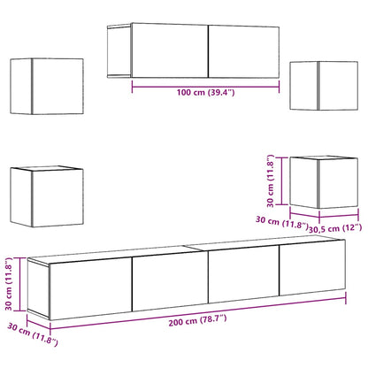 Set Mobile TV 7 pz Montato a Parete Legno Antico in Truciolato