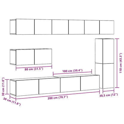 Set Mobile TV 7 pz Montato a Parete Legno Antico in Truciolato - homemem39