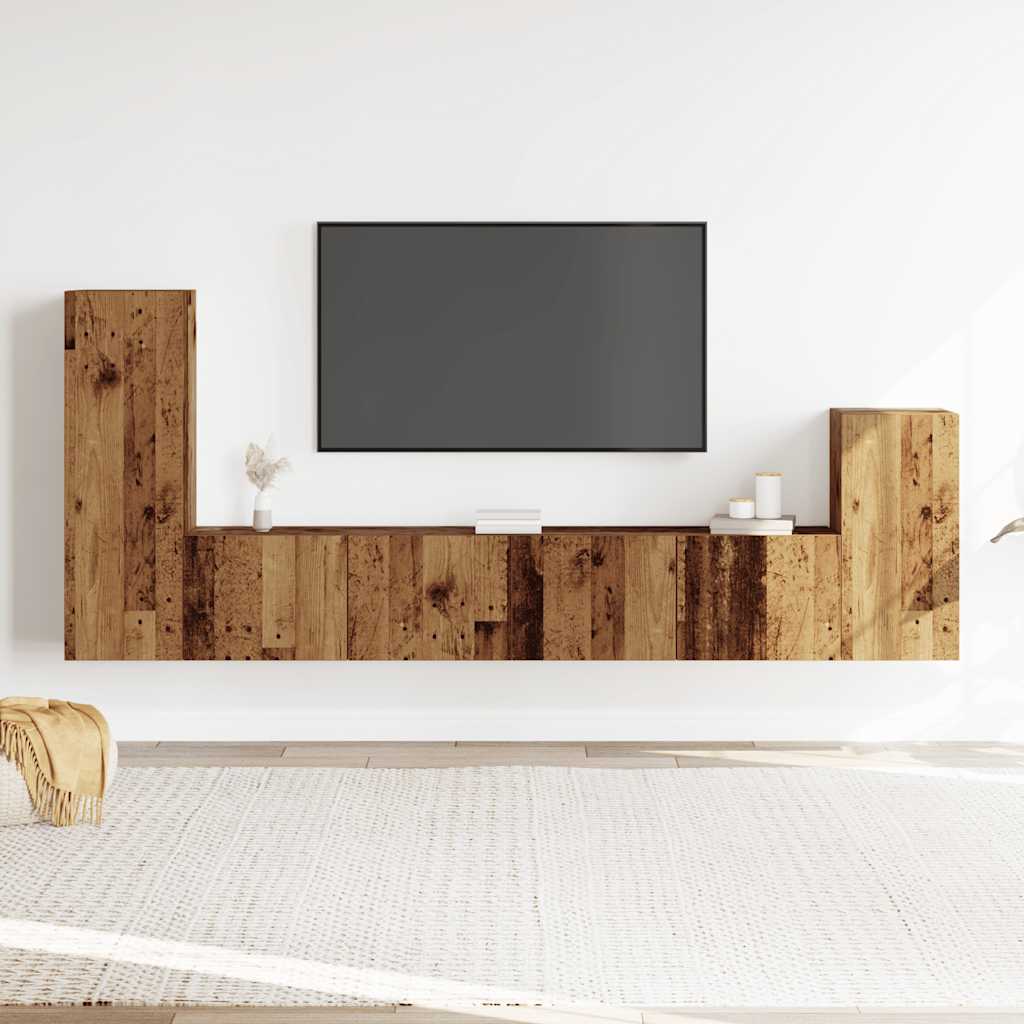 Set Mobile TV 4 pz Montato a Parete Legno Antico in Truciolato - homemem39