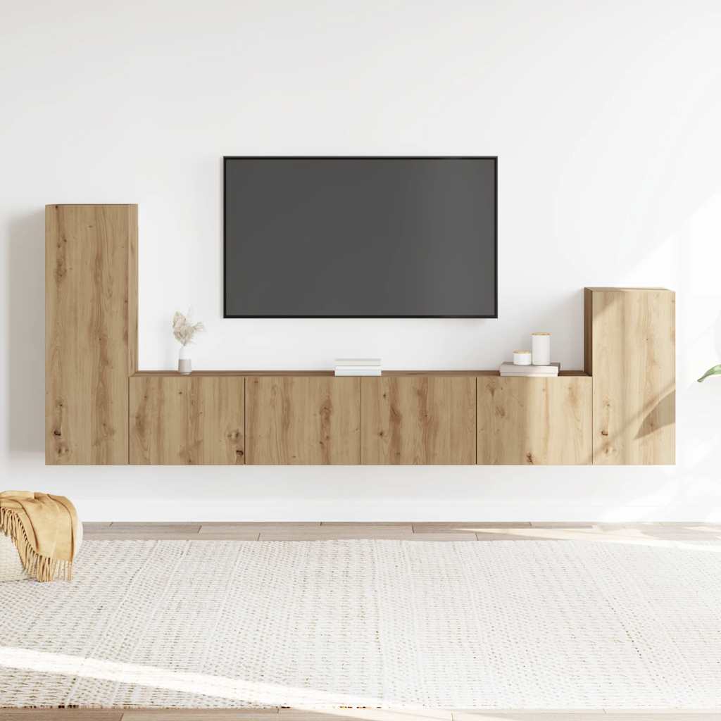 Set Mobile TV 4 pz Montato a Parete Rovere in Legno Multistrato