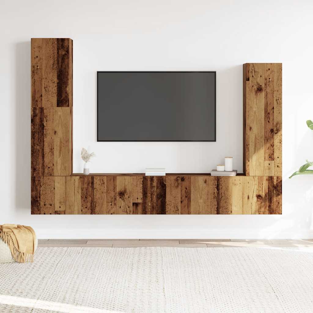 Set Mobile TV 4 pz Montato a Parete Legno Antico in Truciolato - homemem39