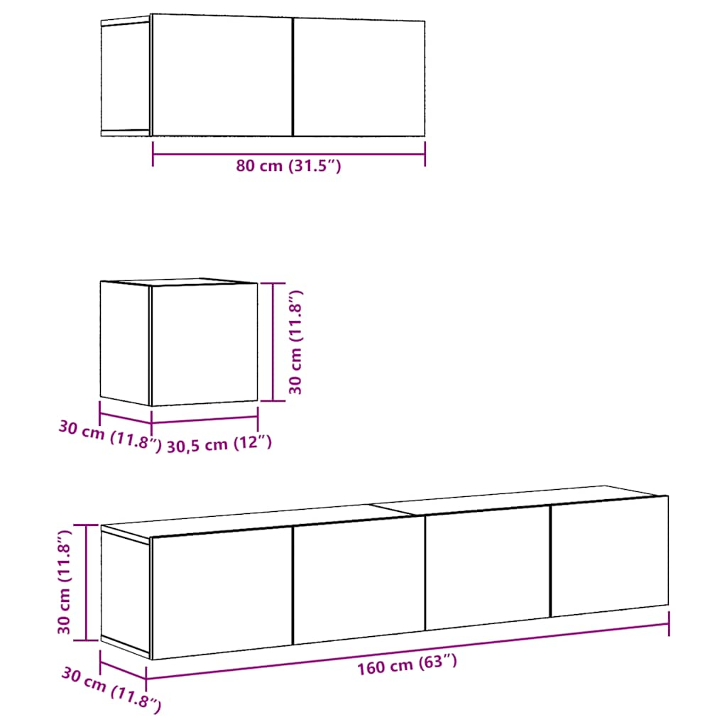 Set Mobile TV 4 pz Montato a Parete Legno Antico in Truciolato - homemem39