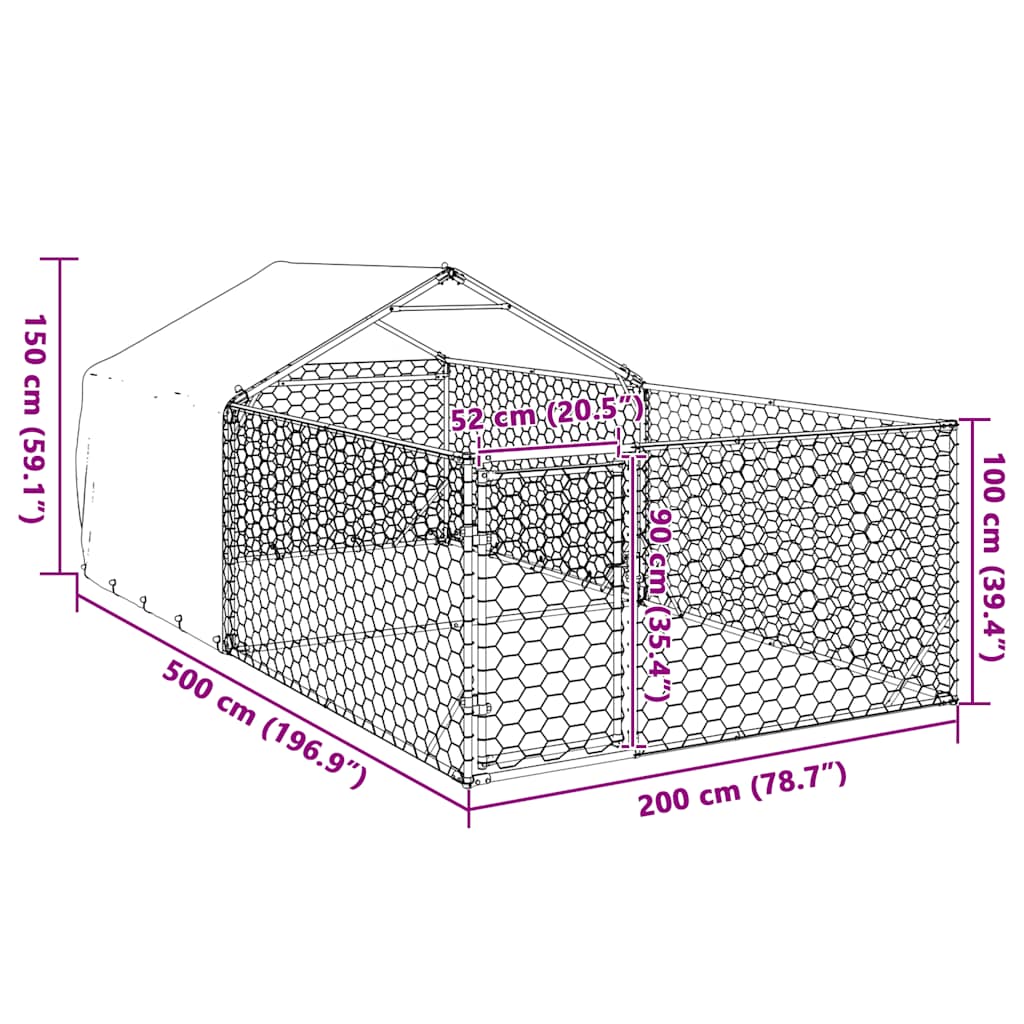 Cuccia per Cani da Esterno con Recinto 5x2x1,5m Acciaio Zincato