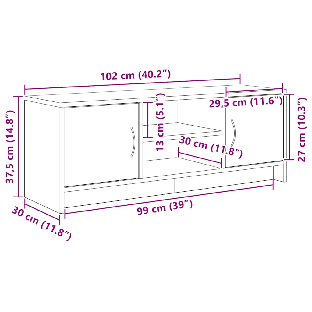 Mobile Porta TV Rovere Nero 102x30x37,5 cm Legno Multistrato - homemem39