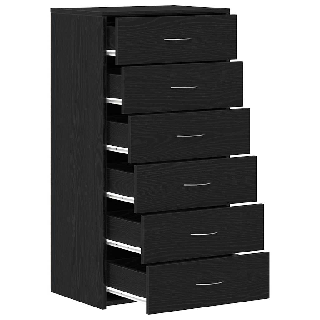 Credenza con 6 Cassetti Rovere Nero 50x34x96 cm in Truciolato