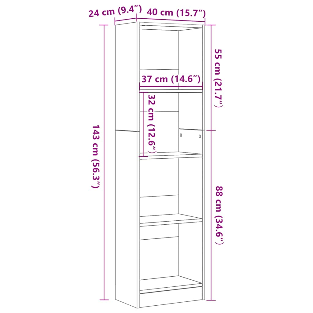 Libreria Rovere Nero 40x24x143 cm in Legno Multistrato