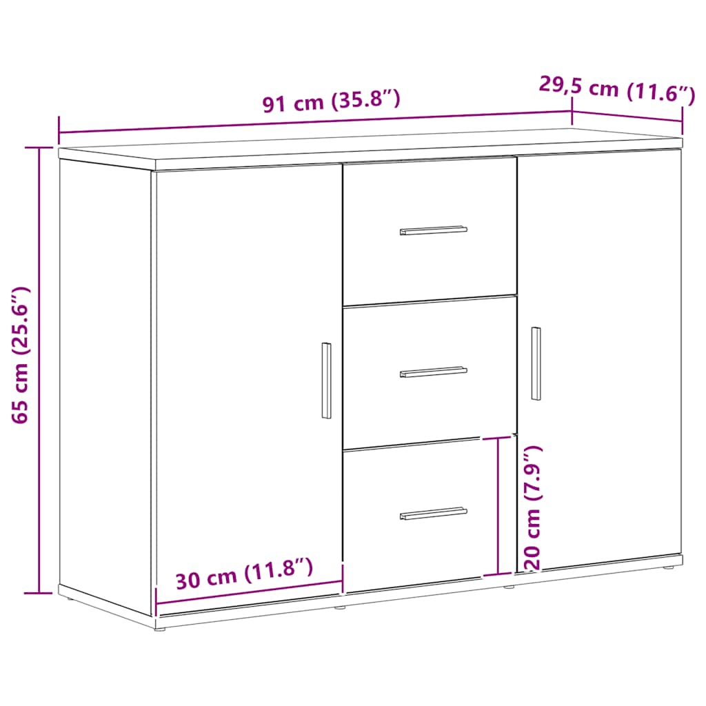 Credenza Rovere Nero 91x29,5x65 cm in Legno Multistrato - homemem39