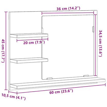 Specchio da Bagno Rovere Nero 60x10,5x45 cm Legno Multistrato