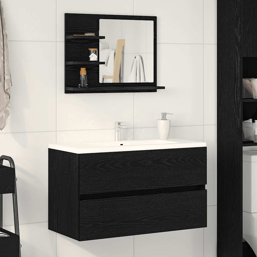 Specchio da Bagno Rovere Nero 60x10,5x45 cm Legno Multistrato