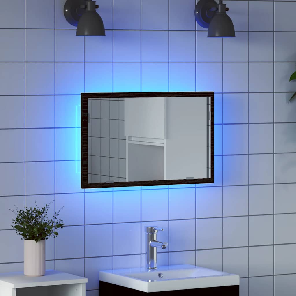 Specchio da Bagno con Luci LED Rovere Nero 60x8,5x37 cm