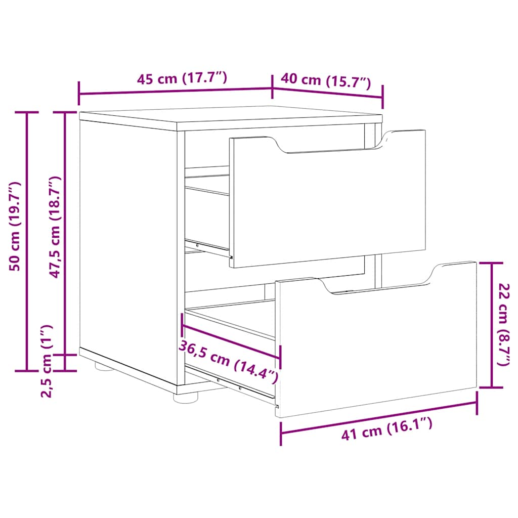 Comodino VISNES Rovere Sonoma 45x40x50 cm in Legno Multistrato