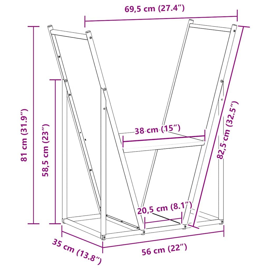 Rastrelliera per Legna da Ardere Nera 69,5x35x81 cm