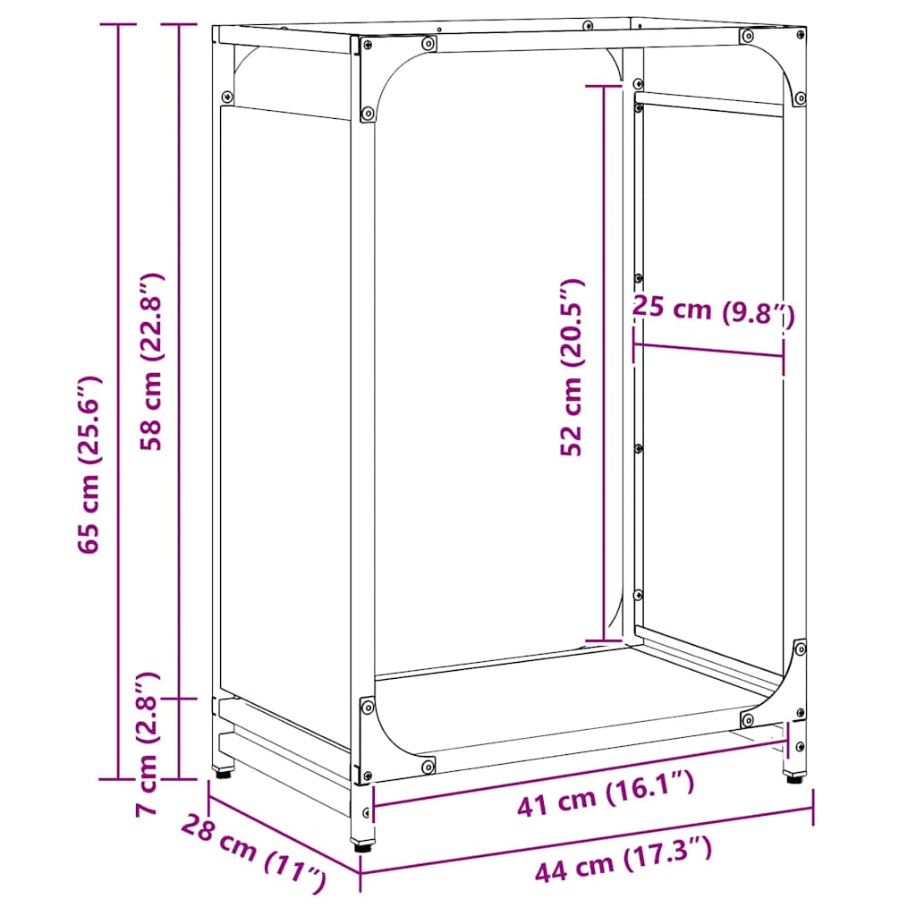 Rastrelliera per Legna da Ardere Antracite 44x28x65 cm