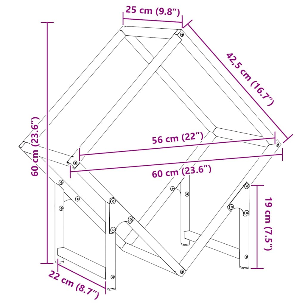 Rastrelliera per Legna da Ardere Nera 60x25x60 cm