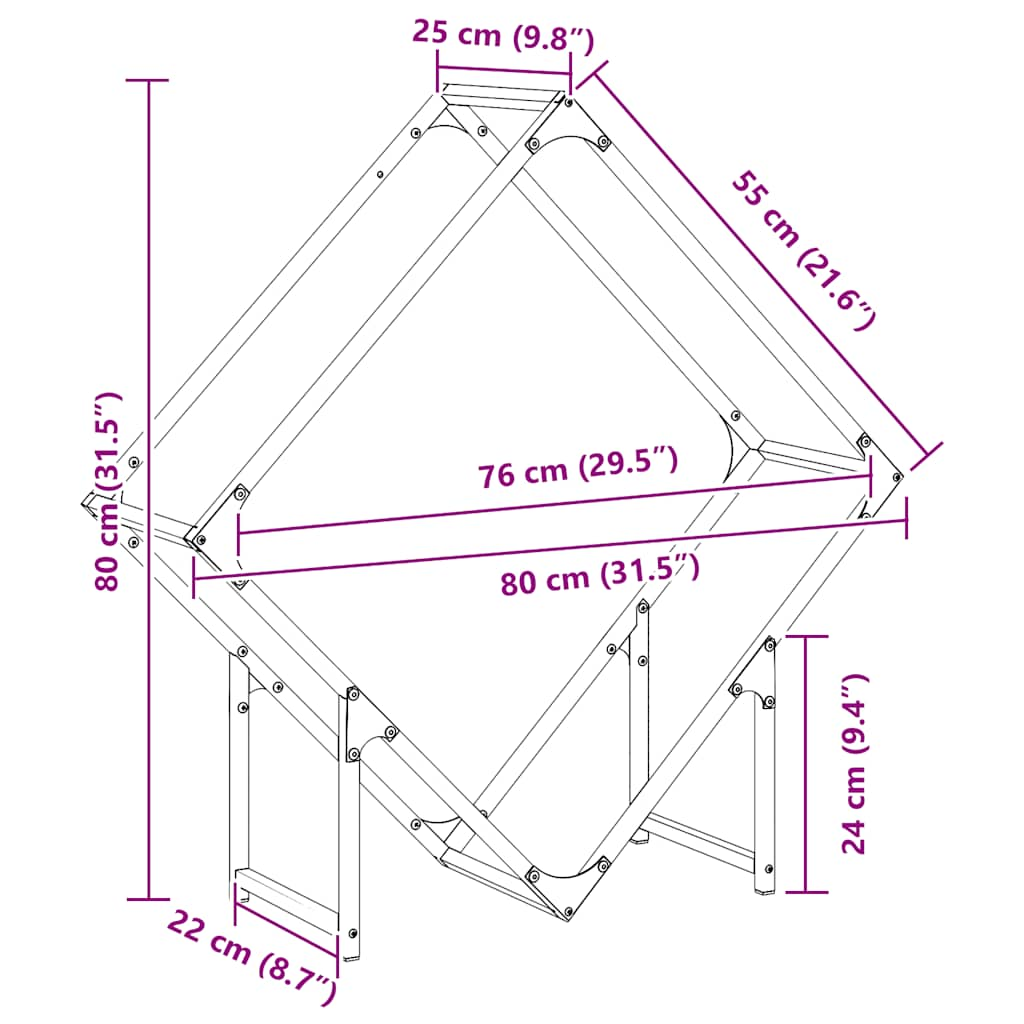 Rastrelliera per Legna da Ardere Antracite 80x25x80 cm