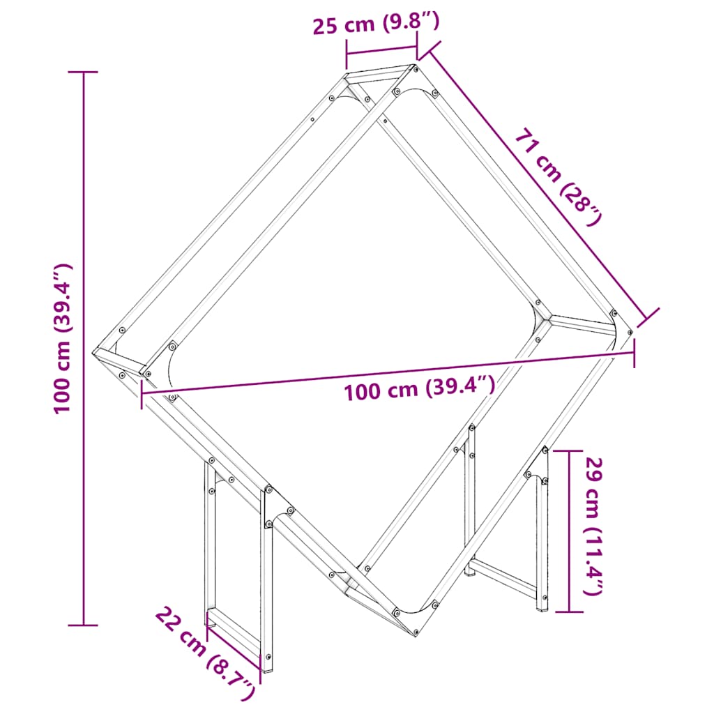 Rastrelliera per Legna da Ardere Antracite 100x25x100 cm