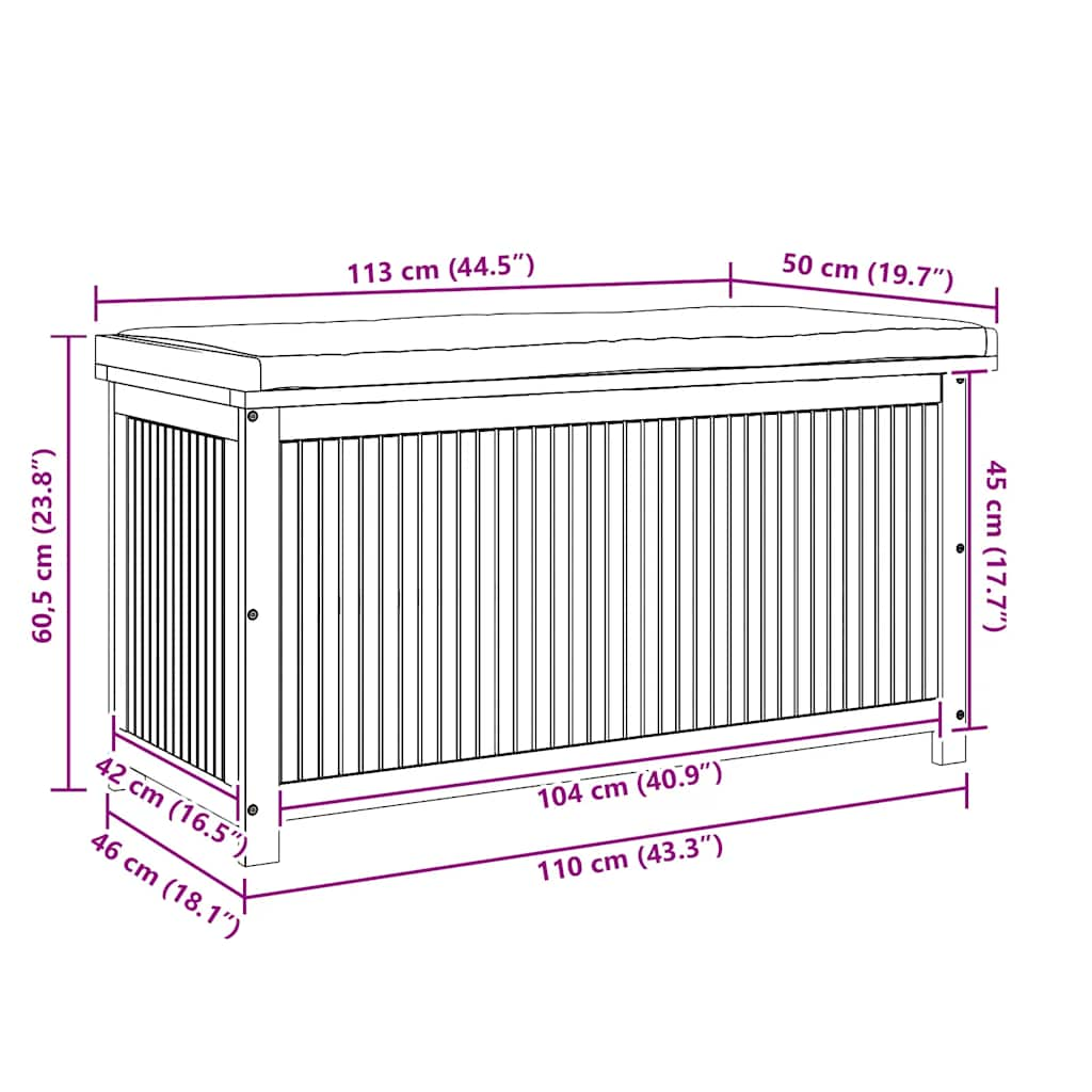 Scatola Cuscini da Esterno 113x50x60,5 cm Legno Massello Acacia - homemem39