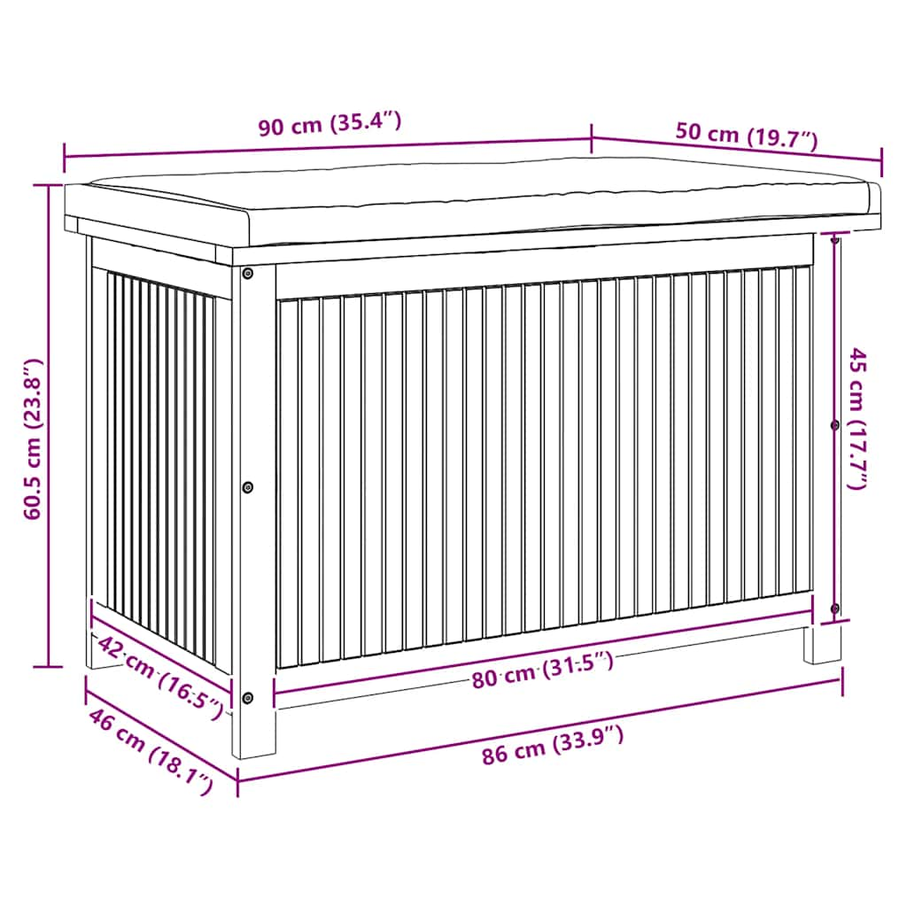 Scatola Cuscini da Esterno 90x50x60,5 cm Legno Massello Acacia - homemem39