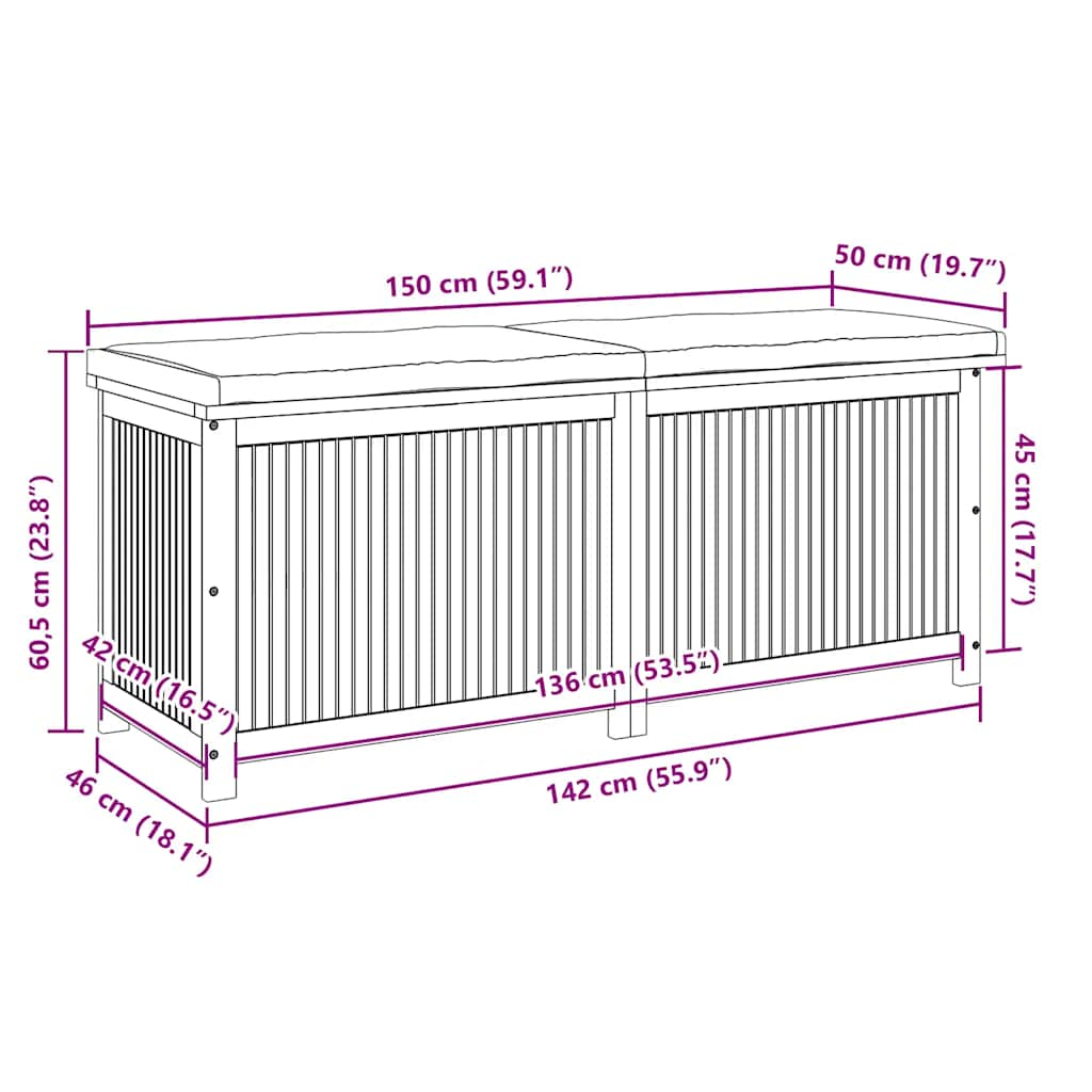 Scatola Cuscini da Esterno 150x50x60,5 cm Legno Massello Acacia