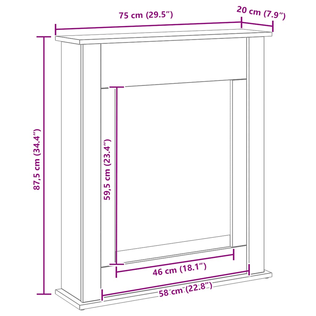 Cornice per Camino Rovere Nero 75x20x87,5 cm in Truciolato