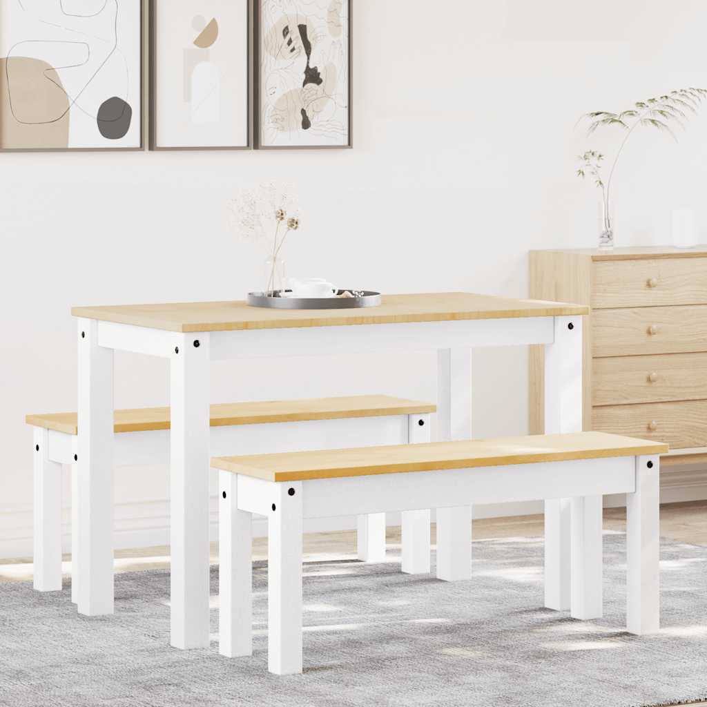 Set da Pranzo 3 pz Panama Bianco in Legno Massello di Pino