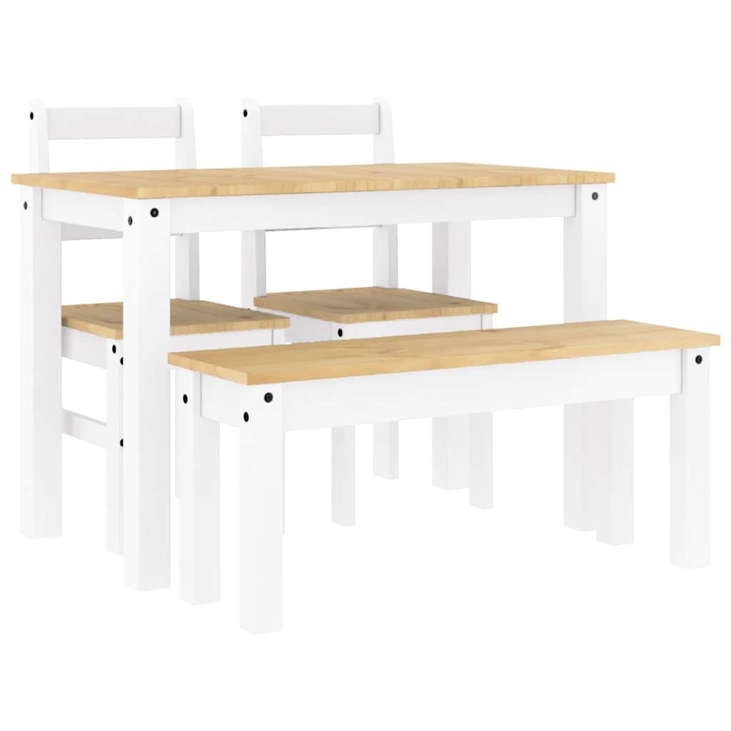 Set da Pranzo 4 pz Panama Bianco in Legno Massello di Pino