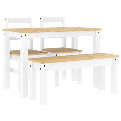 Set da Pranzo 4 pz Panama Bianco in Legno Massello di Pino