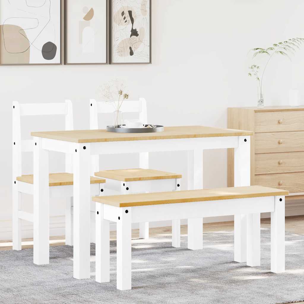 Set da Pranzo 4 pz Panama Bianco in Legno Massello di Pino