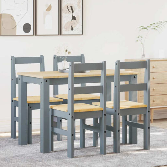 Set da Pranzo 5 pz Panama Grigio in Legno Massello di Pino