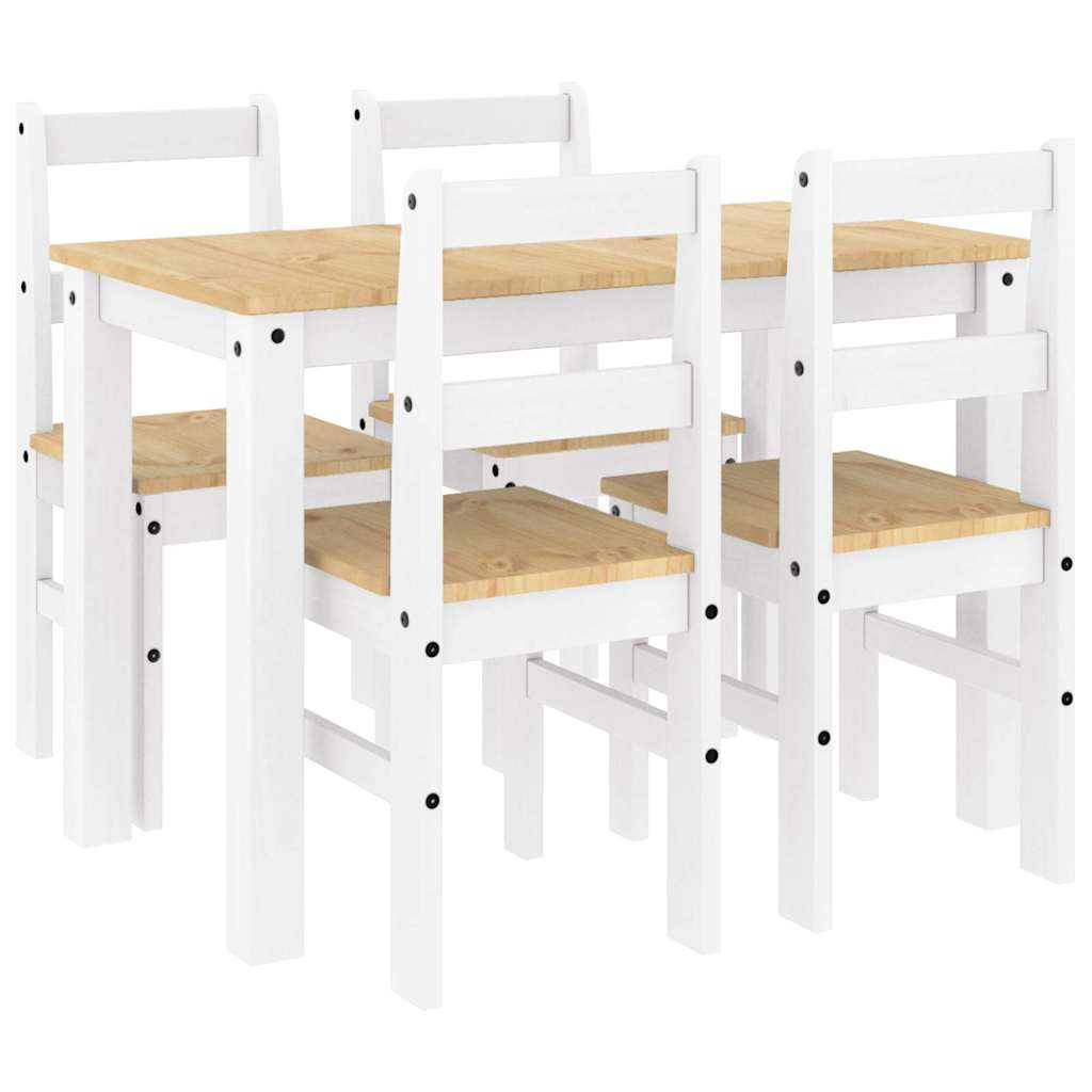 Set da Pranzo 5 pz Panama Bianco in Legno Massello di Pino