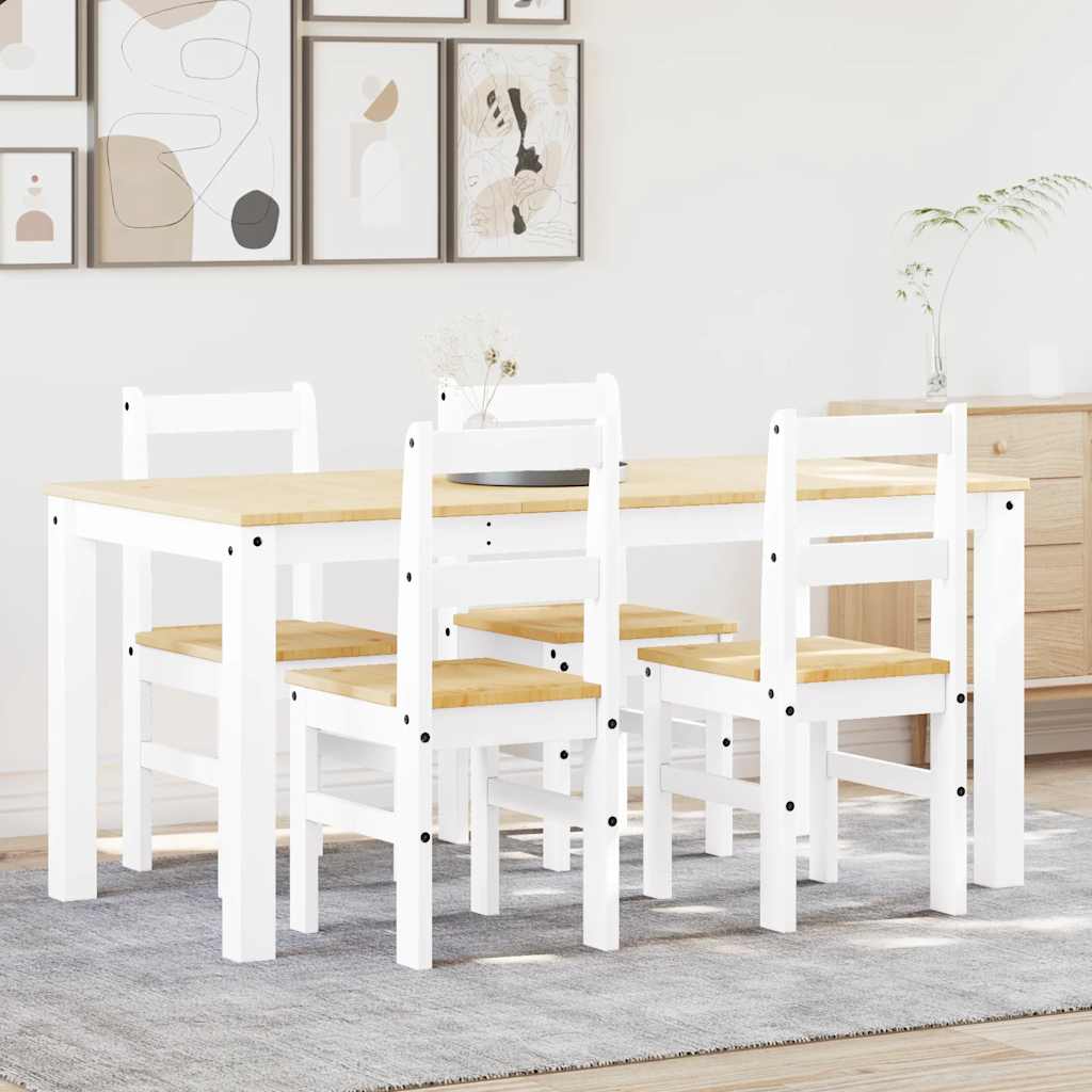 Set da Pranzo 5 pz Panama Bianco in Legno Massello di Pino