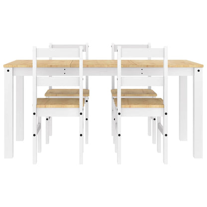 Set da Pranzo 5 pz Panama Bianco in Legno Massello di Pino