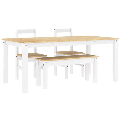 Set da Pranzo 4 pz Panama Bianco in Legno Massello di Pino