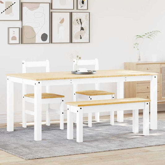 Set da Pranzo 4 pz Panama Bianco in Legno Massello di Pino