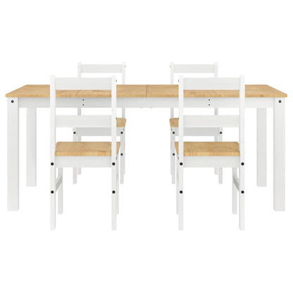 Set da Pranzo 5 pz Panama Bianco in Legno Massello di Pino