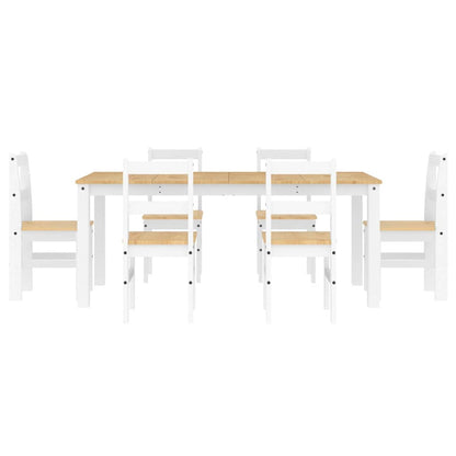 Set da Pranzo 7 pz Panama Bianco in Legno Massello di Pino