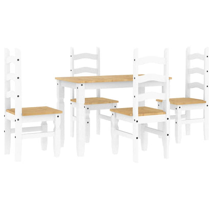 Set da Pranzo 5 pz Panama Bianco in Legno Massello di Pino