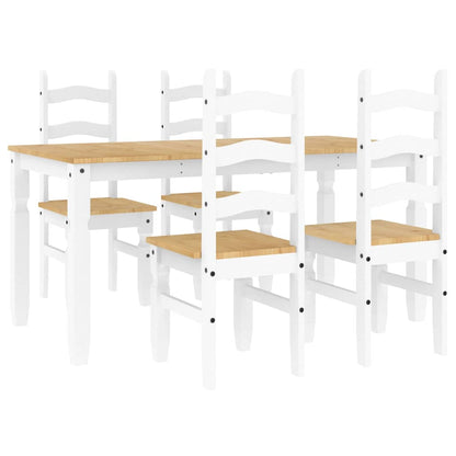 Set da Pranzo 5 pz Panama Bianco in Legno Massello di Pino