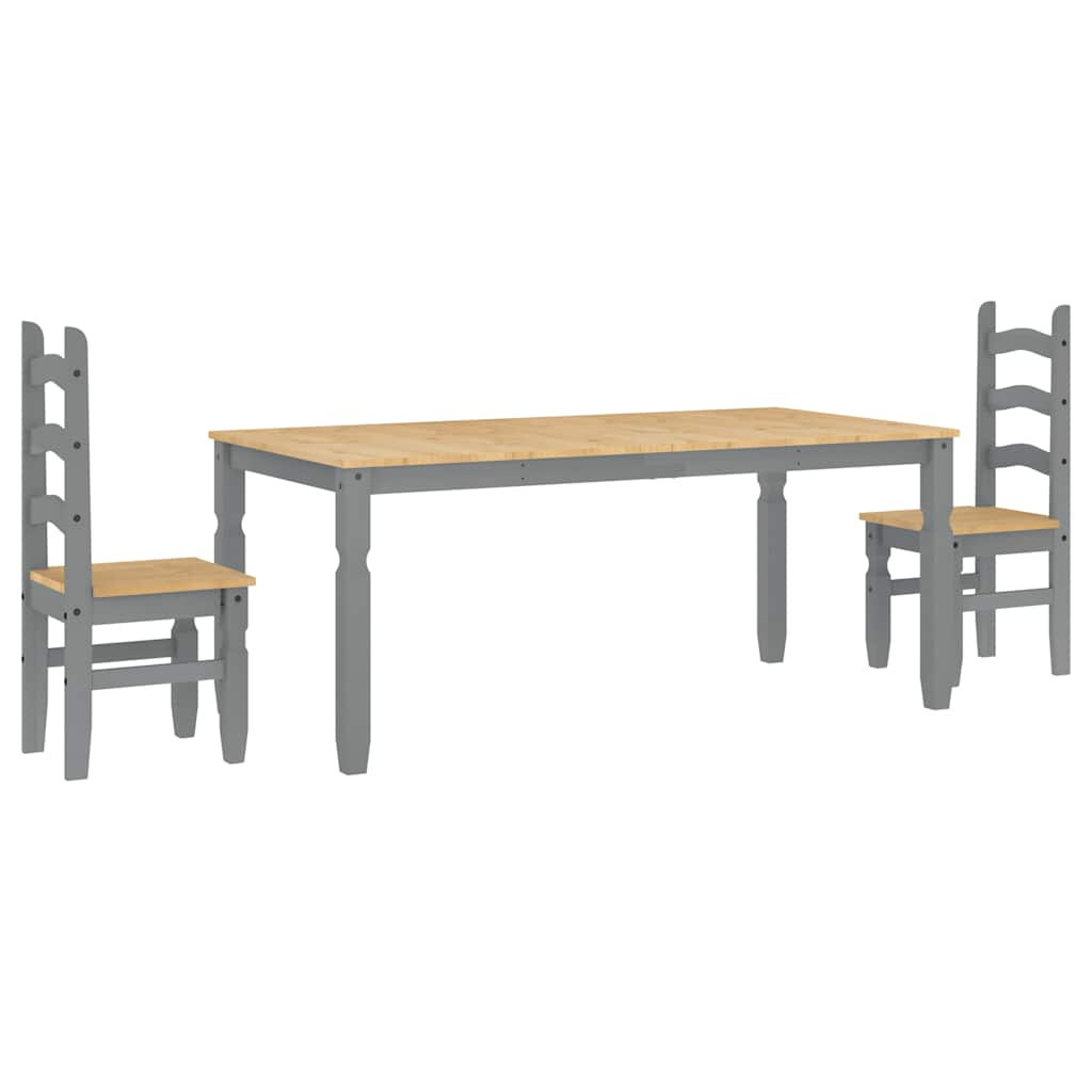 Set da Pranzo 3 pz Panama Grigio in Legno Massello di Pino - homemem39