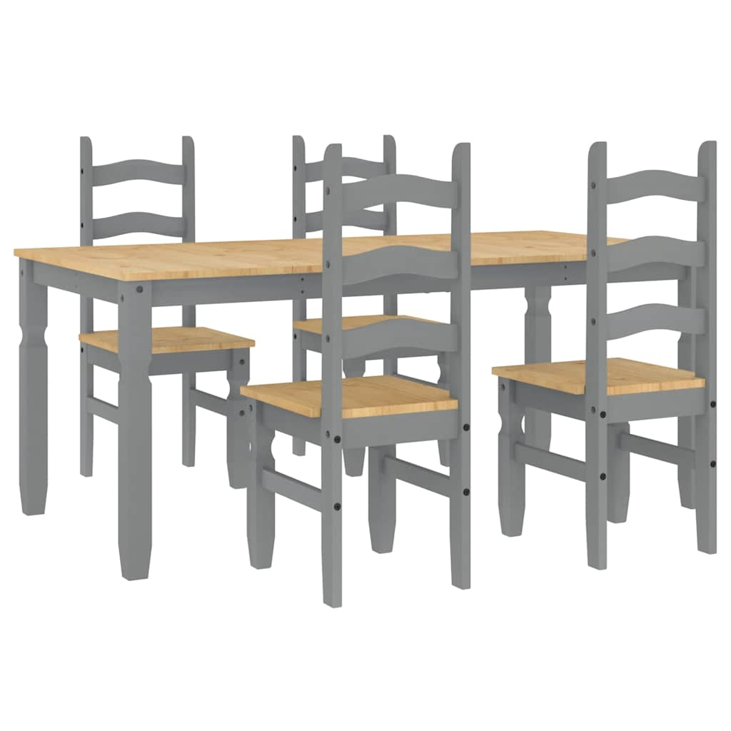 Set da Pranzo 5 pz Panama Grigio in Legno Massello di Pino - homemem39