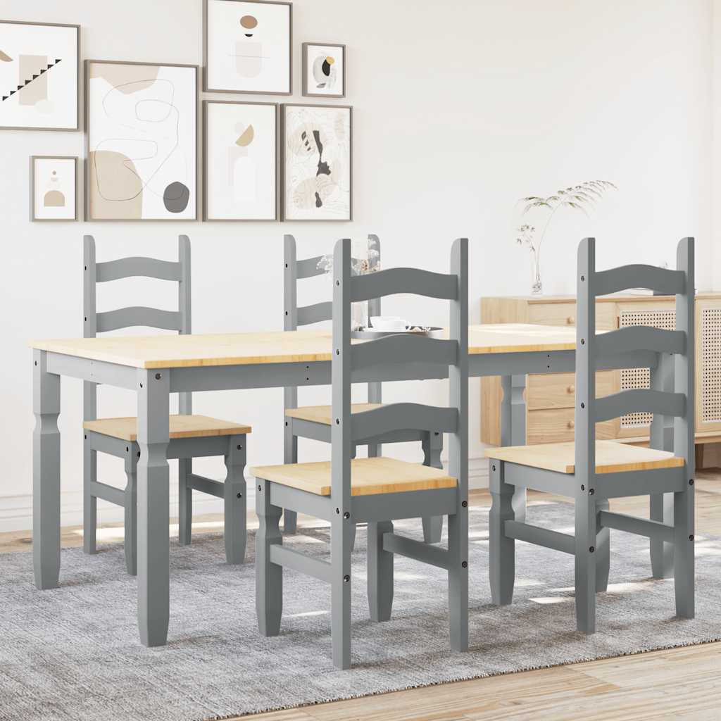 Set da Pranzo 5 pz Panama Grigio in Legno Massello di Pino