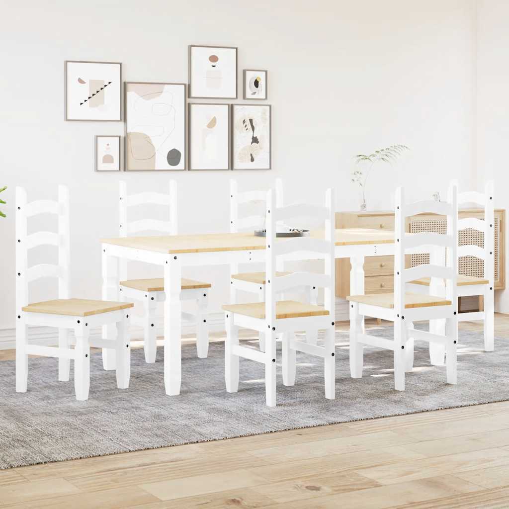 Set da Pranzo 7 pz Panama Bianco in Legno Massello di Pino